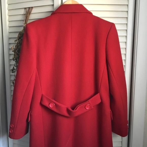 {Vintage} 100% Red Wool Long Double Breasted Coat - Picture 5 of 8